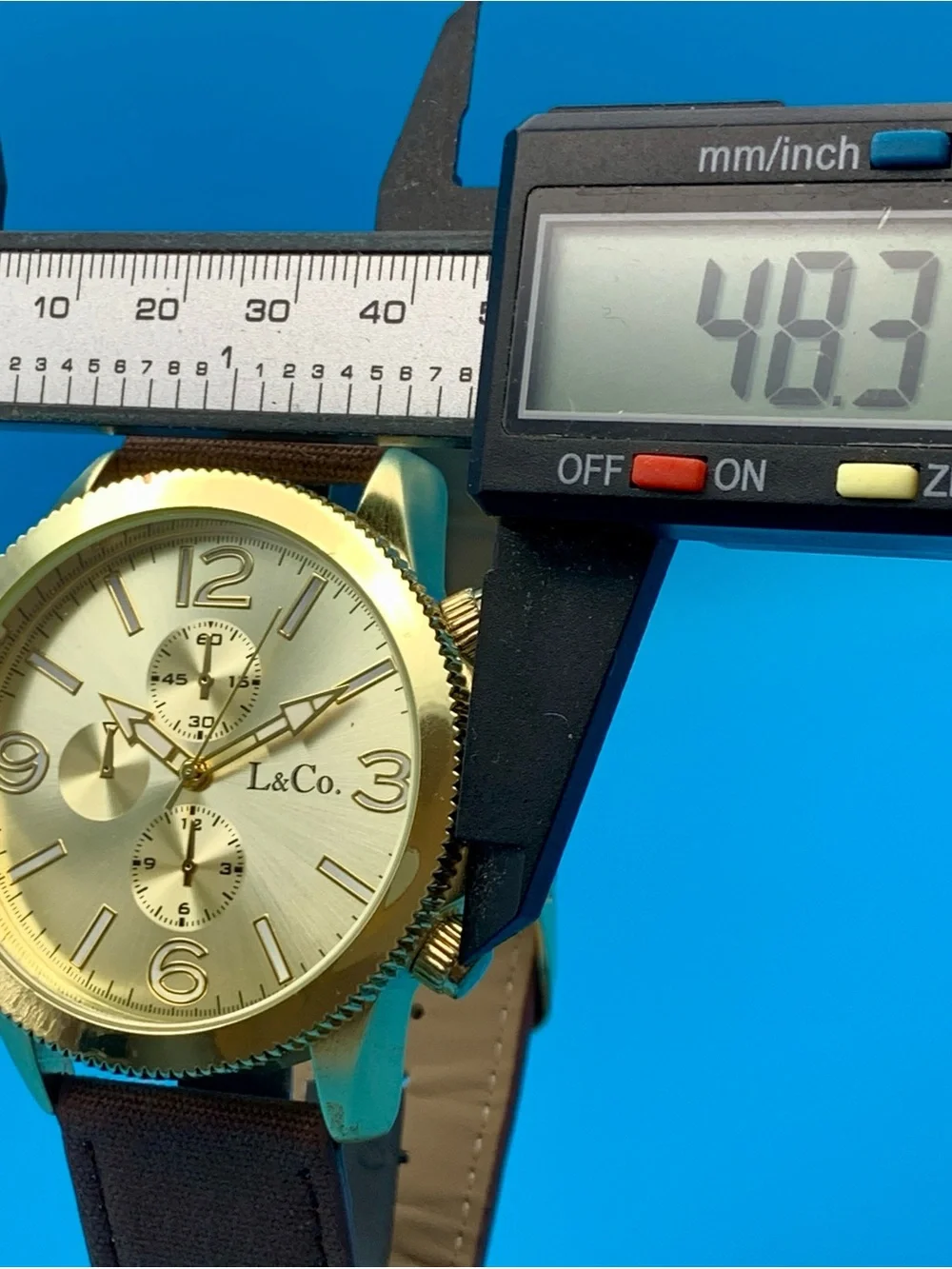 L&CO. Fashion Sport Quartz Wristwatch Faux Subdials Gold Tone Finish Working